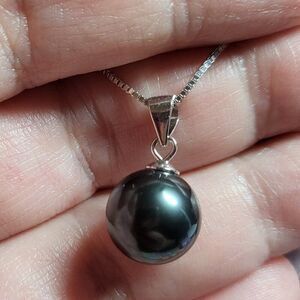 Tahitian Cultured Pearl Sterling Silver Pendant Necklace